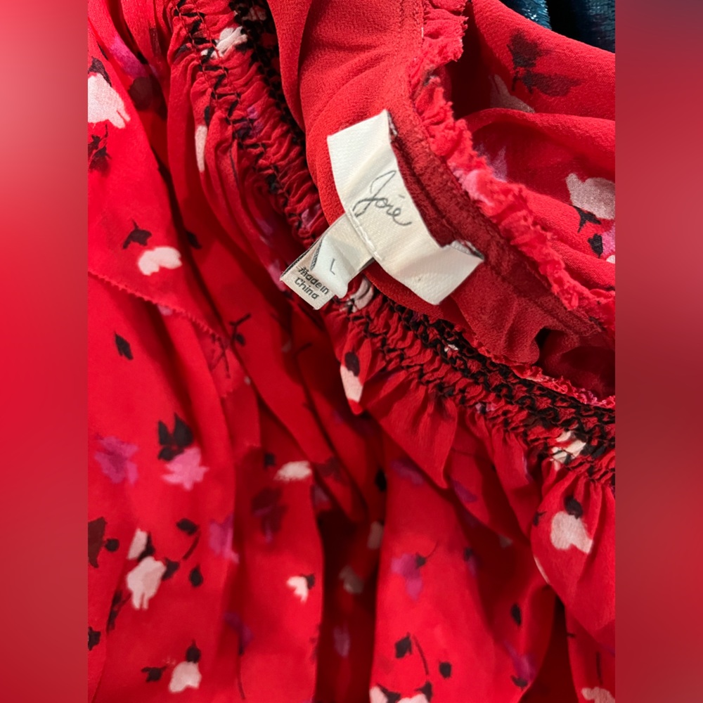 Joie Hafsa Fiesta Floral one shoulder Silk Matador Red Dress